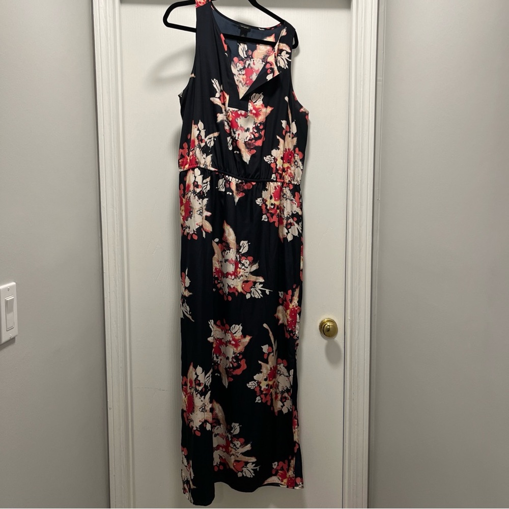 Ann Taylor Floral Maxi Dress Womens XL Sleeveless Black Pink Lightweight Lined
